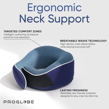Proglobe Travel Neck Pillow for Airplanes, Long Haul Flight Kit, Grey