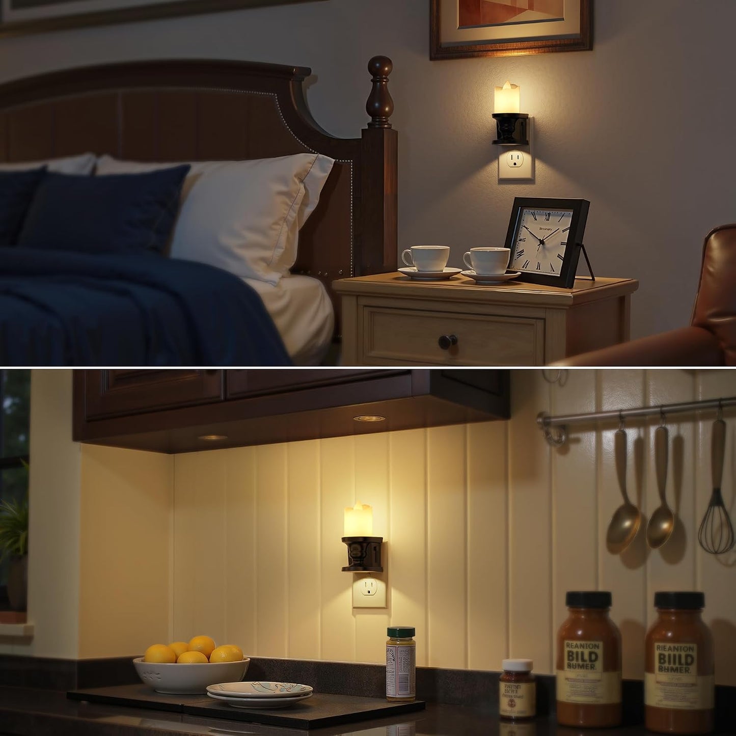 Briignite Flameless Candle Night Light, 2 Pack, Night Lights Plug into Wall, Candle Nightlight with Light Sensor, 0-100LM Dimmable LED Night Light Plug in, 1800K Amber Nightlight for Hallway Bathroom
