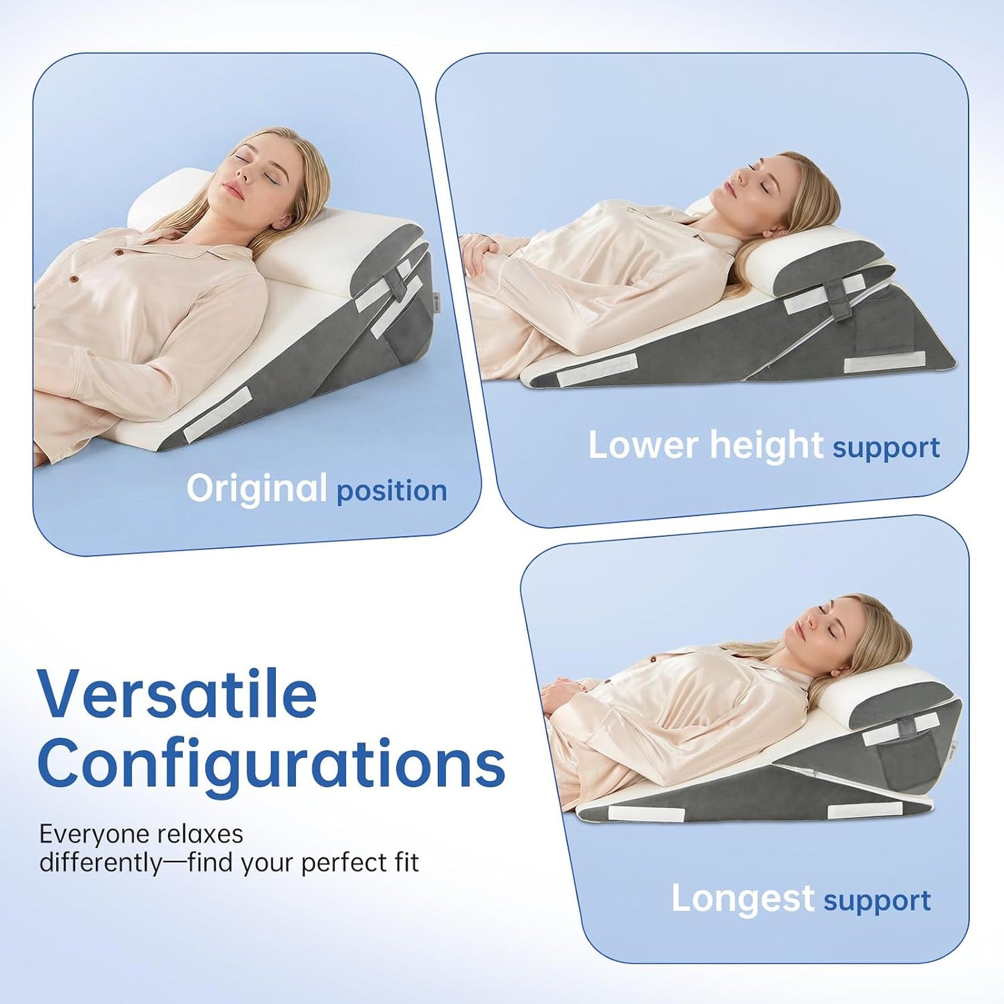 Vekkia 34" Extra-Long Wedge Pillow, Back & Arm Support, Bed Wedge Pillow for Sleeping After Surgery, Acid Reflux, Snoring Relief, Removable Washable Cover & Double Side Pockets, 5.5" Height, Gray