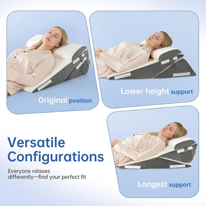 Vekkia 34" Extra-Long Wedge Pillow, Back & Arm Support, Bed Wedge Pillow for Sleeping After Surgery, Acid Reflux, Snoring Relief, Removable Washable Cover & Double Side Pockets, 5.5" Height, Gray