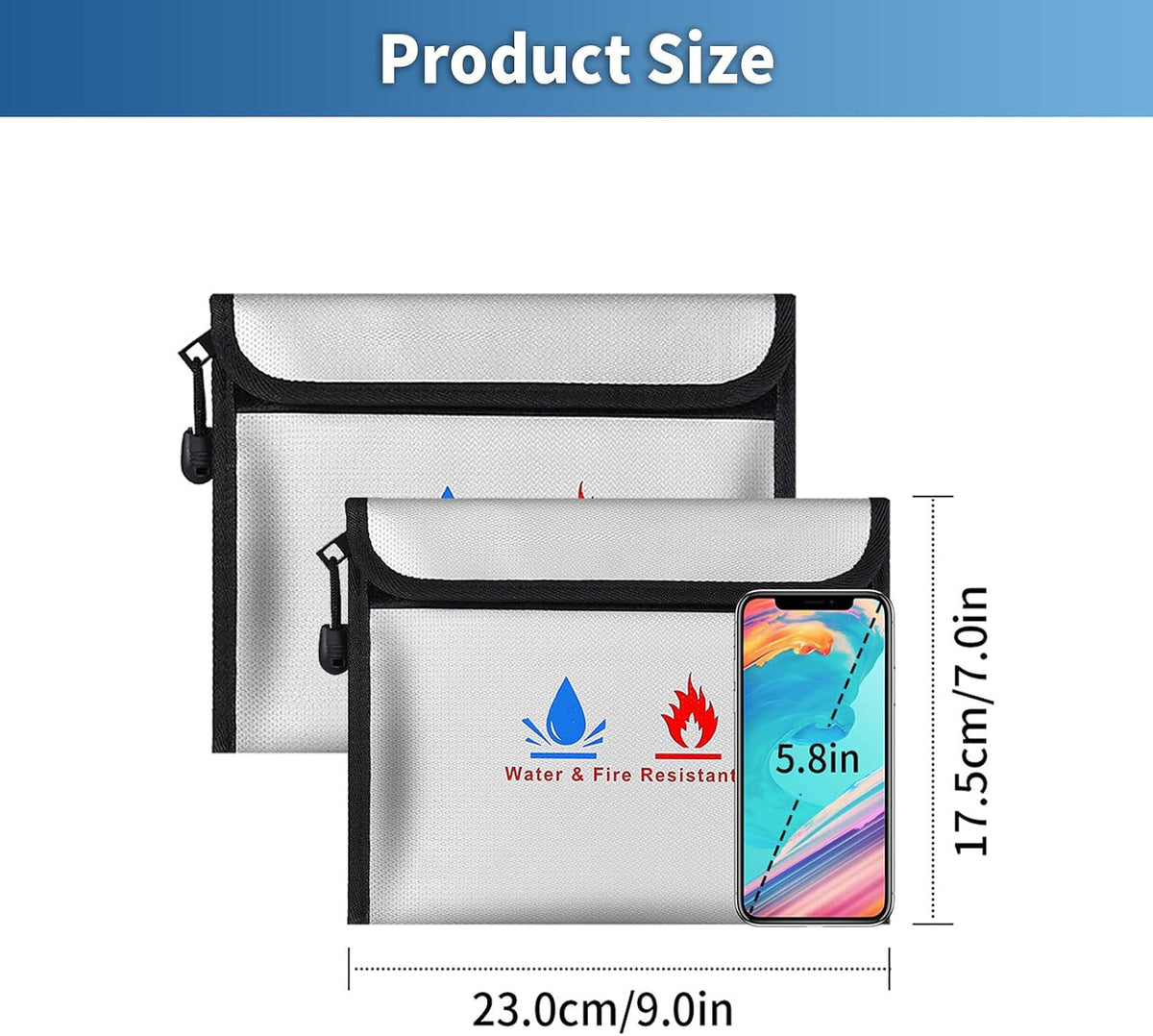 Fireproof Document Bag,Including a Set of fire-Resistant Wallet Security Pouches 9 x 7 in with a Non-irritating Silicone Coating,for Secure Storage of Cash, Important documents
