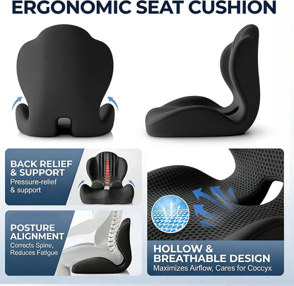 Ergonomic Seat Memory Foam Support Cushion for Back, Car Seat Back Support Cushion for Sciatica Tailbone Pain, Office Desk Chair Car Travel Seat Cushion (Pink)