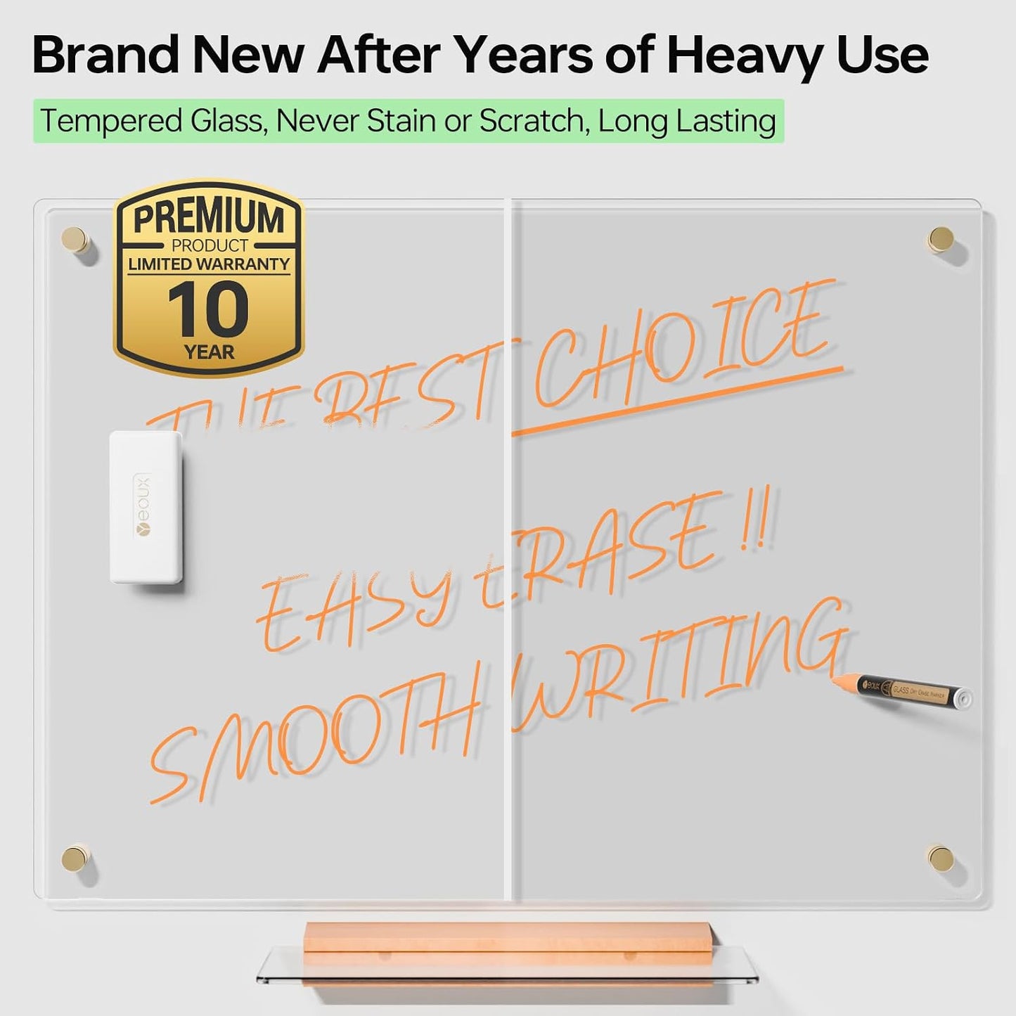 Black Glass Golden Monthly Dry Erase Calendar Whiteboard for Wall, 17" x 23", Frameless Large Planner White Board for Home Kitchen Office, 4 Wet Erase Markers Included, Yeoux