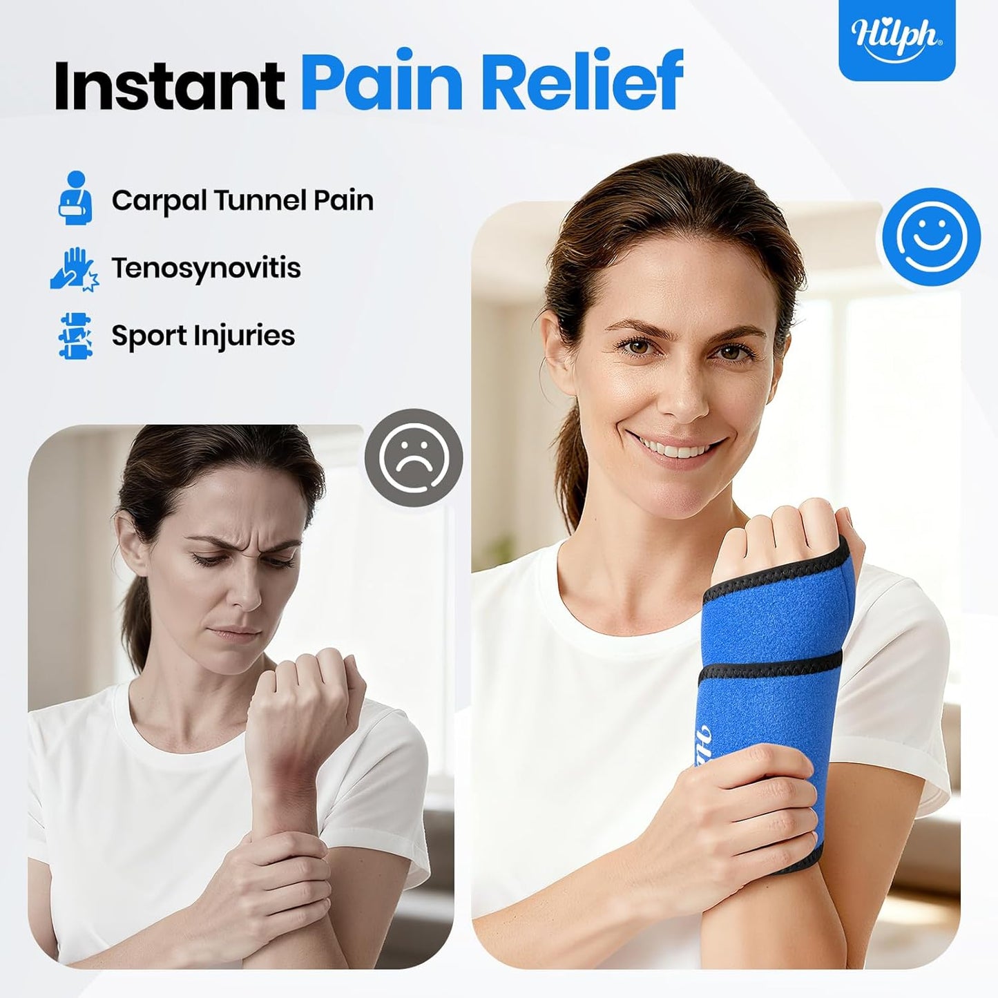 Hilph Wrist Ice Pack Wrap for Carpal Tunnel Relief, FSA Eligible HSA, Reusable Wrist Hot & Cold Therapy Brace for Hand Injuries, Arthritis, Tendonitis, Surgery Recovery Items Gifts Men Women, Blue