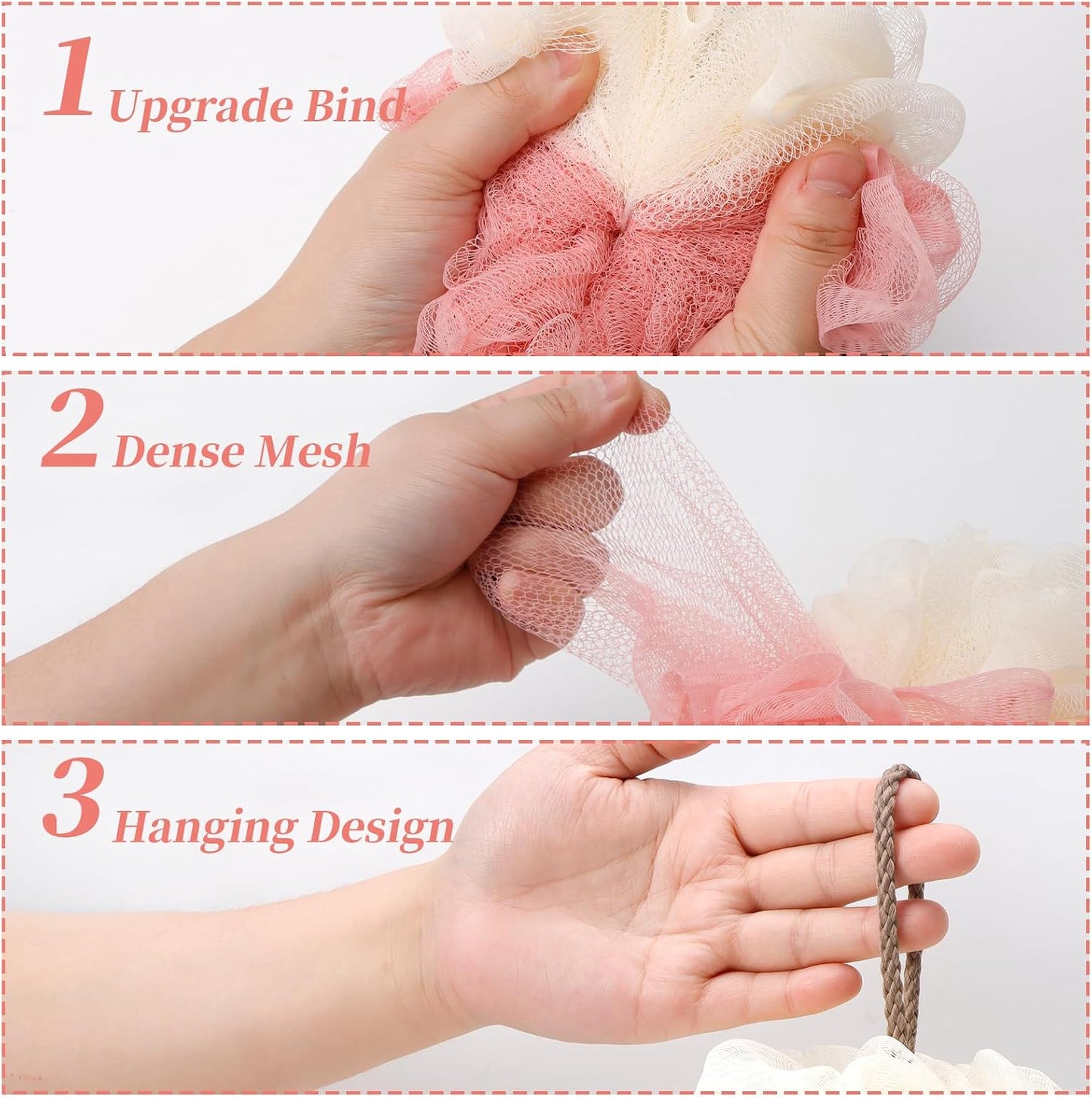 FARMOGA Bath Loofah Sponge Body Scrubber Shower Sponge Exfoliating Mesh Pouf Shower Ball Bath Sponges for Women and Men Bathing Accessories (4Pack 50G Colorful)