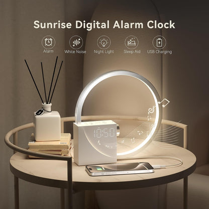 Vivilumens Sunrise Alarm Clock Sound Machine Nightlight, Gradual Wake Up Light, Digital Dimmable Clock, 10 White Noise Sleep Sounds, Snooze, Dual Clocks for Heavy Sleeper Adult, Decor Gifts for Women