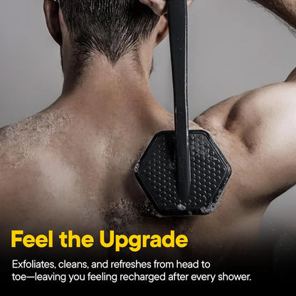 TOOLETRIES The Scrub King Silicone Shower Set for Men & Women, Hygienic Silicone Exfoliating Bath Set with Back Scrubber, Body Scrubber, Face Scrubber, Scalp Massager, Hooks & Holder - Charcoal