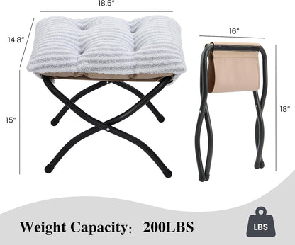 15"(H) Folding Ottoman, Foldable Footrest Stool, Portable Small Foot Stool for Couch, Collapsible Foot Rest Ottoman for Sofa, Accent Padded Ottomans for Living Room, Bedroom, Dark Grey