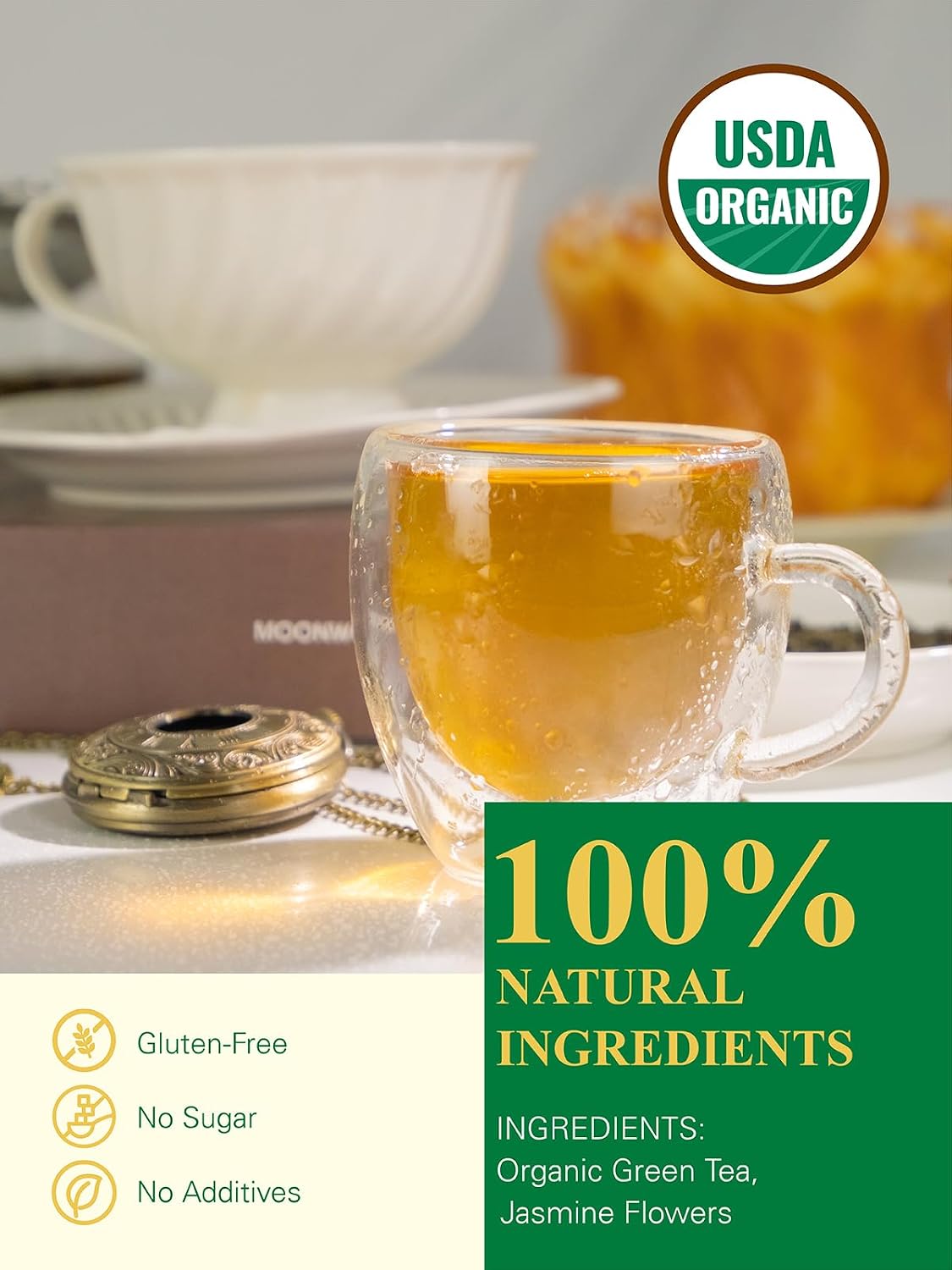 GLDNT Organic Jasmine Green Tea, Loose Leaf, Delicate Smooth Flavor, 16oz