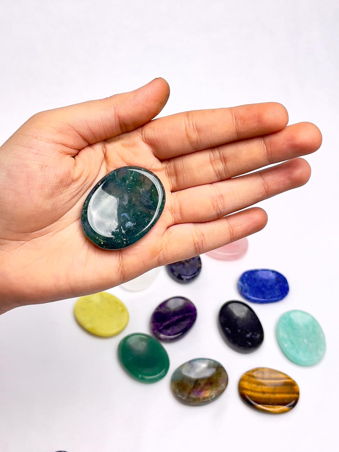Natural Polished Thumb Palm Crystal for Meditation, Labradorite Worry Stone for Stress Relief, Anxiety Support & Pocket Reiki Healing