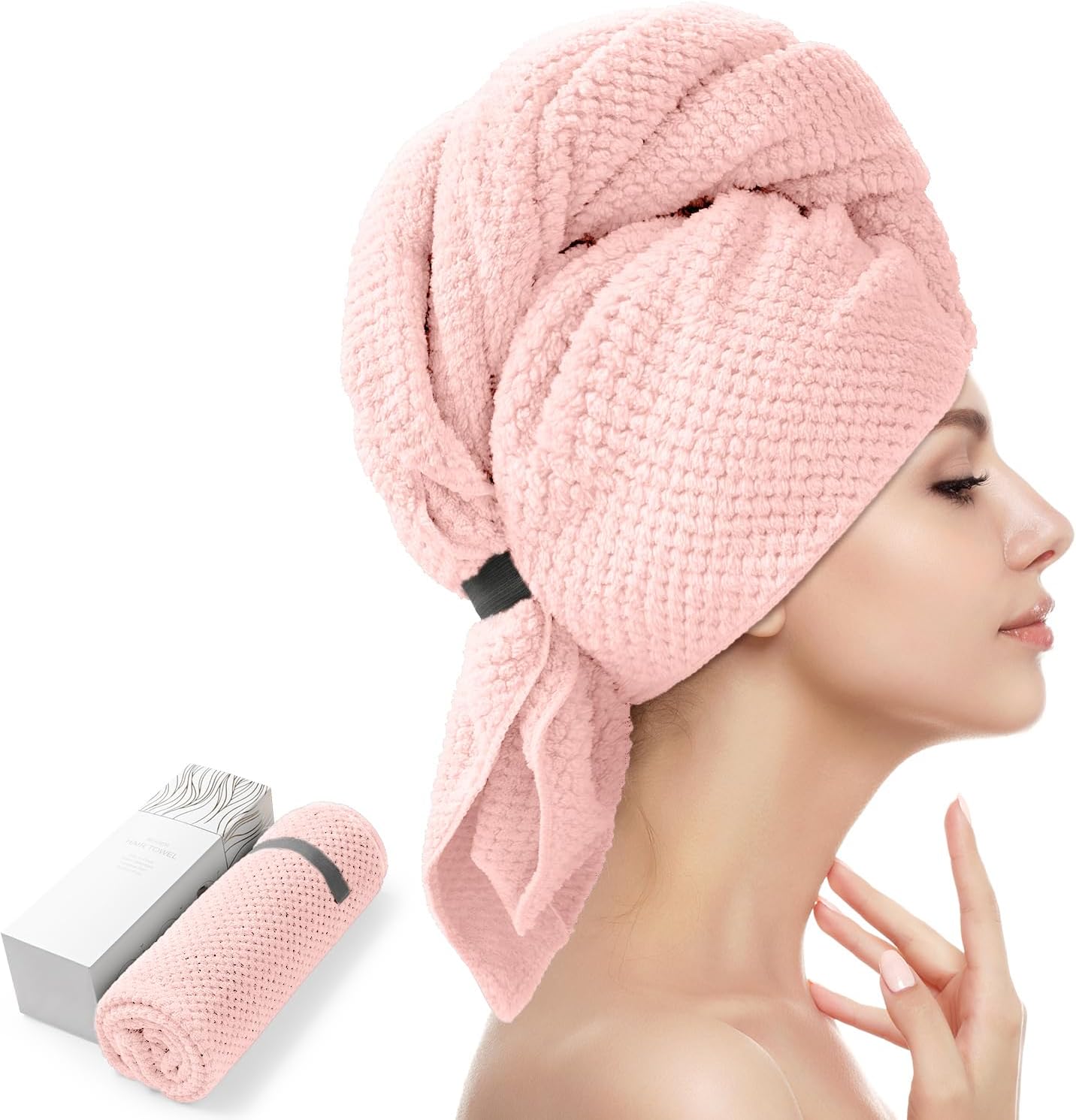 YFONG Large Hair Towel Wrap for Women, Super Absorbent Microfiber Hair Towel for Curly Hair, Fast Drying Hair Turbans with Elastic,Hair Drying Towel Wrap for Hair Care 26.3" X 40" (Blue)