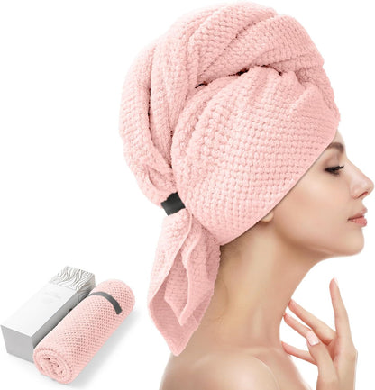 YFONG Large Hair Towel Wrap for Women, Super Absorbent Microfiber Hair Towel for Curly Hair, Fast Drying Hair Turbans with Elastic,Hair Drying Towel Wrap for Hair Care 26.3" X 40" (Blue)