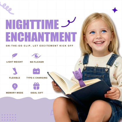 Rechargeable Kids Book Light, Cute Bookmark Reading Light for Kids, Dimmable Portable LED Book Light for Reading in Bed, Eye-Caring Bedtime Reading Lamp for Children & Travel, Black