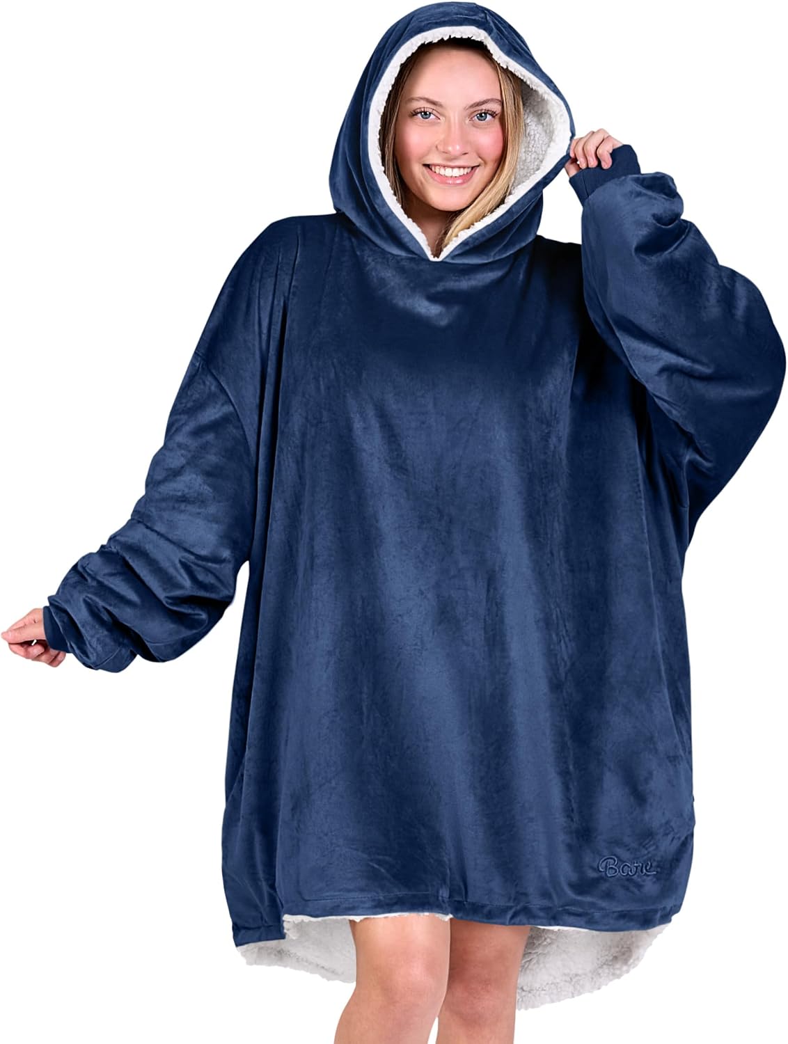 Bare Home Wearable Blanket Hoodie - Soft Plush Sherpa - Warm and Cozy - Oversized Wearable Blanket