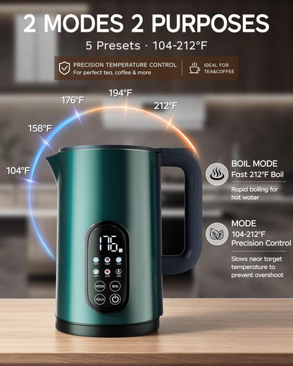 Electric Kettle with Temperature Control, 1.7L Hot Water Kettle for Tea, Coffee & Daily Use, 5 Presets, 2H Keep Warm, Stainless Steel Interior, Auto Shut-Off, Cordless Electric Tea Kettle, Blue