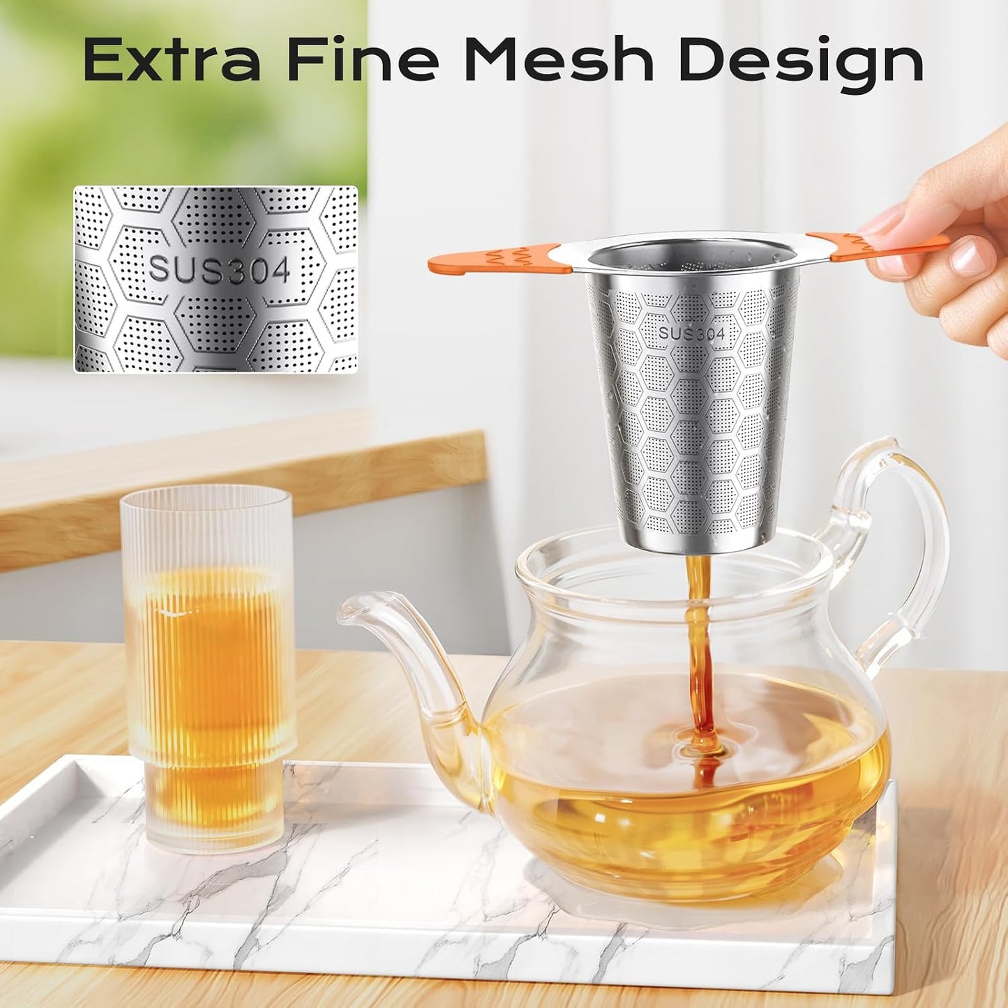 Tea Infuser for Loose Leaf Tea,Stainless Steel Tea Infuser with Heat Proof Silicone Handles,Extra Fine Mesh Tea Strainers Filter Fine Tea Leaves Effectively,Fits TeaPots/Mugs