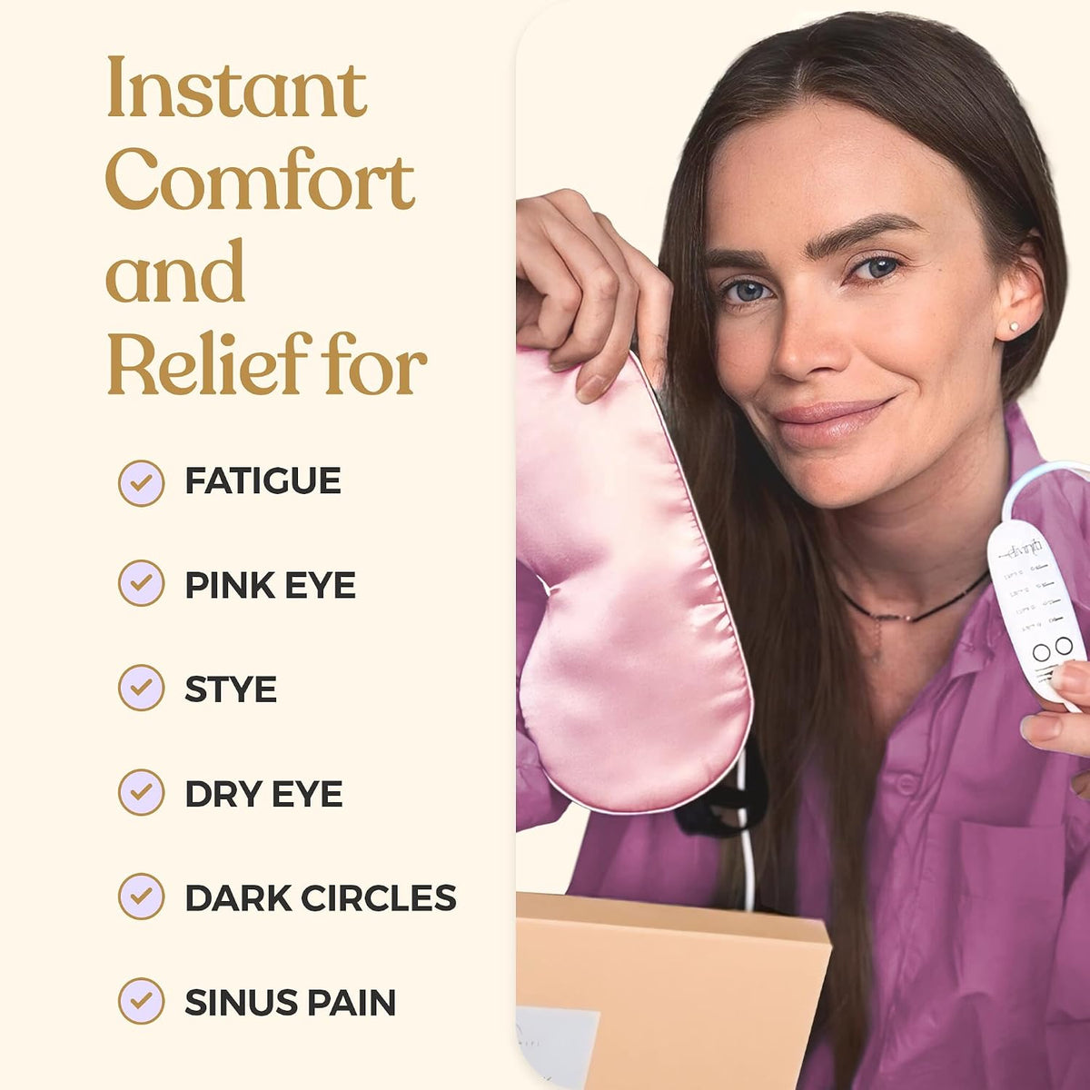 Heated Eye Mask for Dry Eye Relief - Stye Treatment, Warm Compress for Eyes, Sinus Mask, Electric Warming Patch - Champagne
