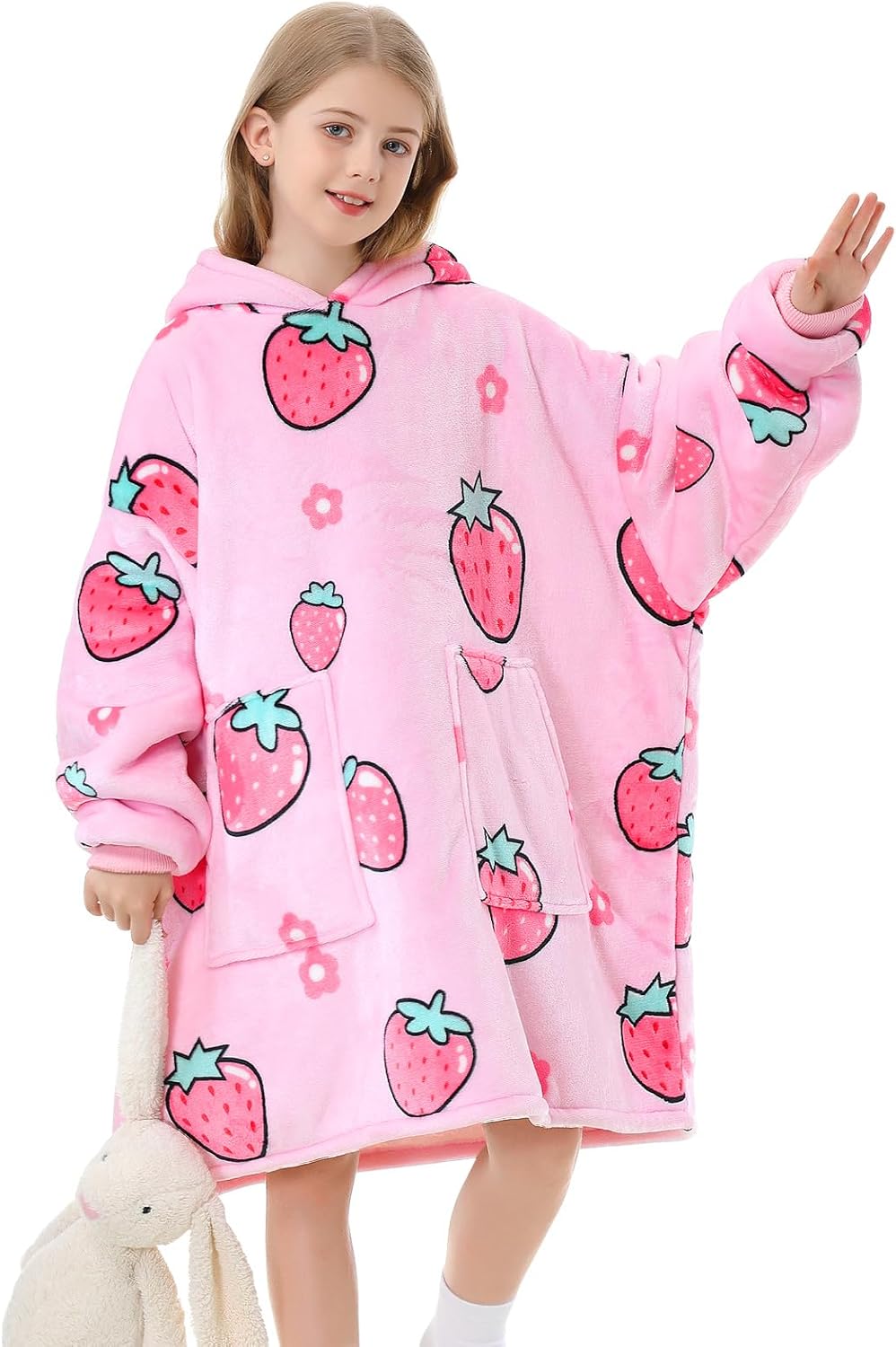 Aemicion Strawberry Blanket Hoodie,Oversized Sherpa Wearable Hooded Blanket,Warm Cozy Sweatshirt Gifts for Women Girls Adult