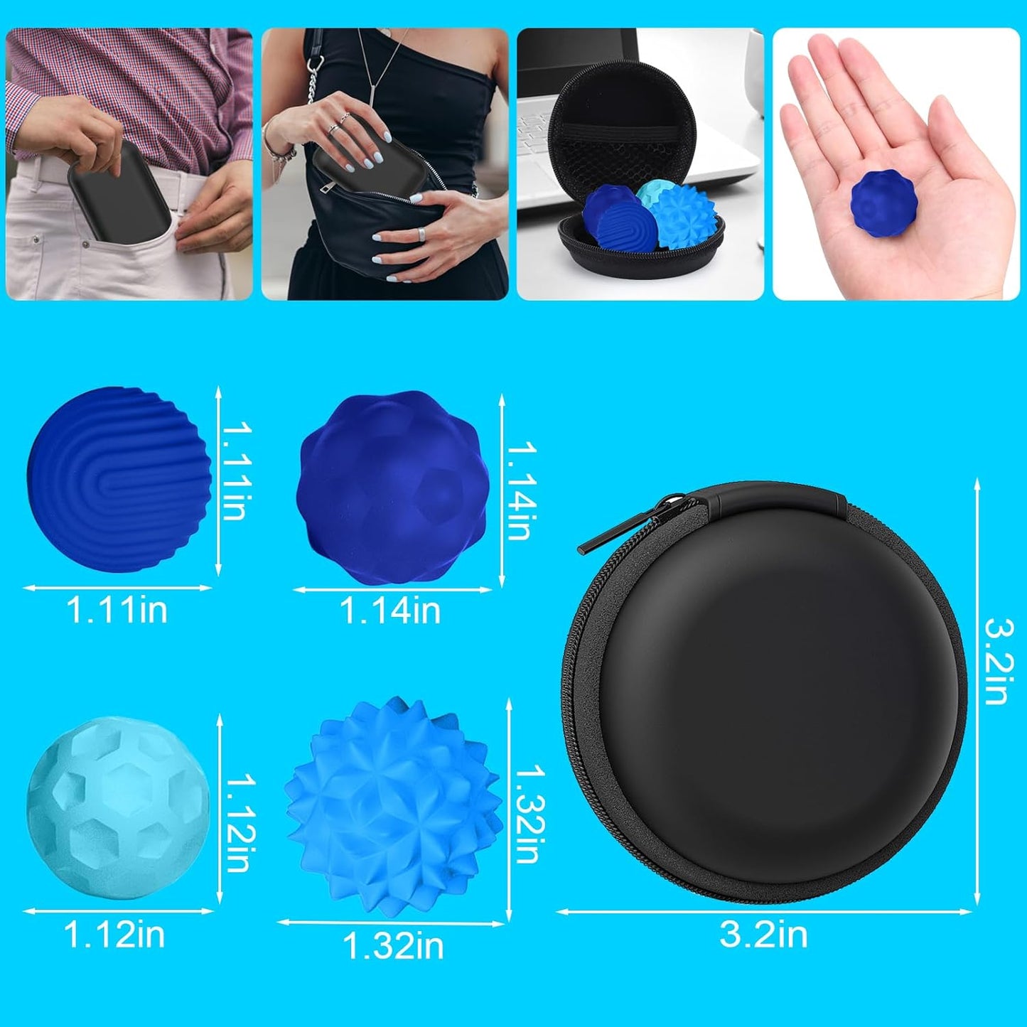 BUSOHA Silicone Fidget Balls - 4 Pack Fidget Toys Adults Sensory Toys Stress Balls for Adults Teens Gifts for Calming,Autism and ADHD Office