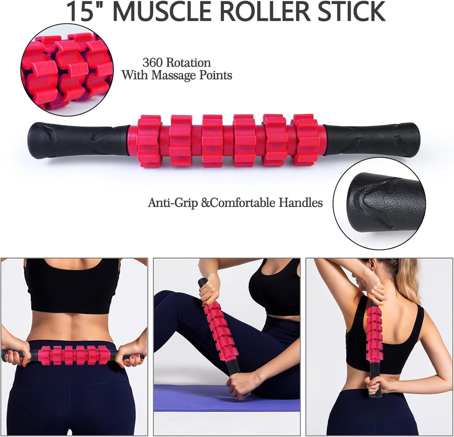 JOYENERGY 5 in 1 Foam Roller Set, Trigger Point Foam Roller Patented, Massage Roller Stick, Massage Ball, Stretching Strap for Deep Tissue Massager for Muscle Pilates Yoga Whole Body