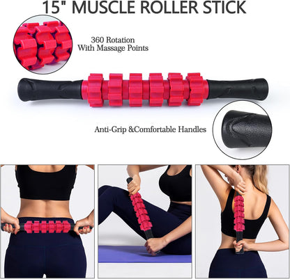 JOYENERGY 5 in 1 Foam Roller Set, Trigger Point Foam Roller Patented, Massage Roller Stick, Massage Ball, Stretching Strap for Deep Tissue Massager for Muscle Pilates Yoga Whole Body