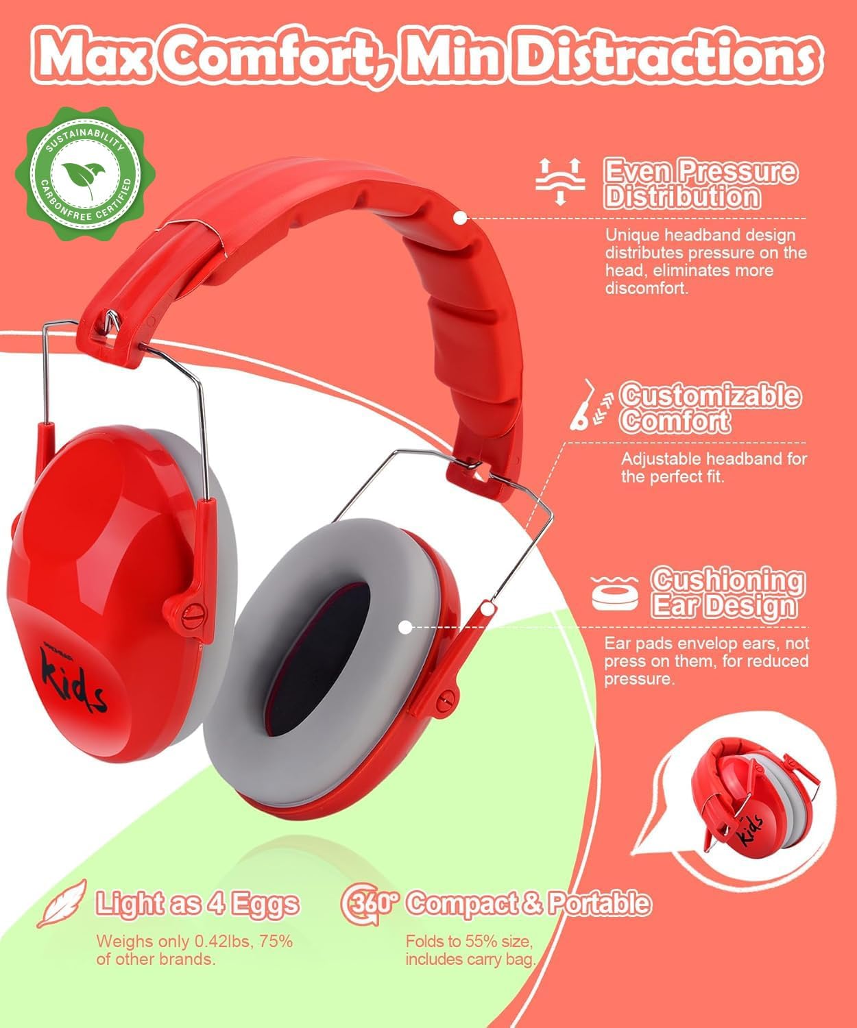 PROHEAR 032 Kids Ear Protection – Ear Muffs for Noise Reduction, 25NRR Noise Cancelling Headphones for Kids,Toddlers, Autism, Sensory Use, Hearing Protection – Orange