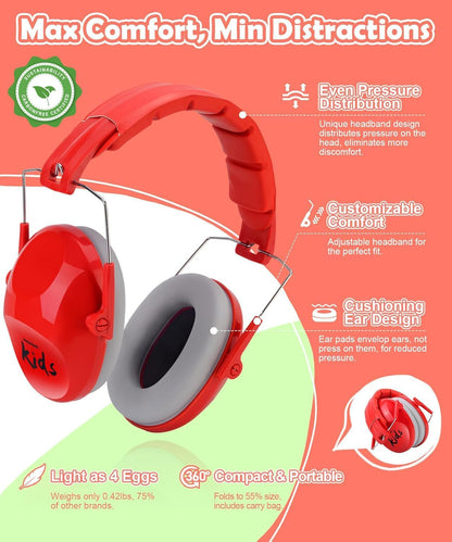 PROHEAR 032 Kids Ear Protection – Ear Muffs for Noise Reduction, 25NRR Noise Cancelling Headphones for Kids,Toddlers, Autism, Sensory Use, Hearing Protection – Orange