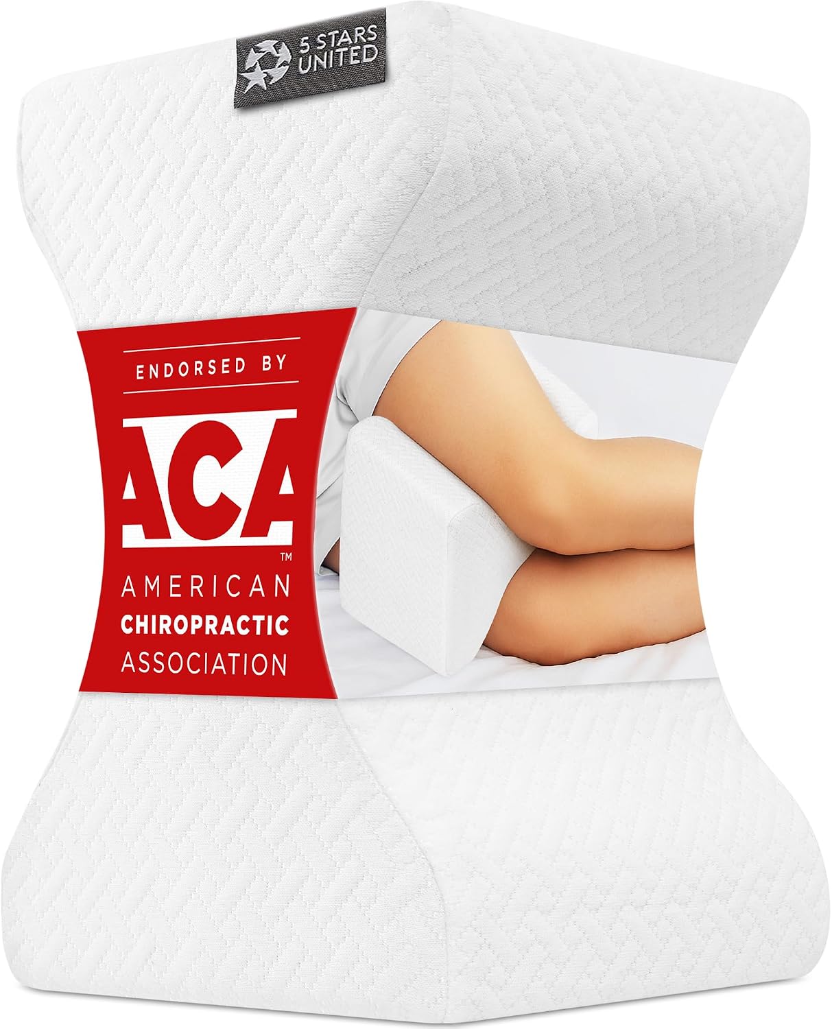 5 STARS UNITED Knee Pillow for Side Sleepers - Hip Pain Relief, Memory Foam Leg Cushion for Side Sleeping - Between Legs Pillow for Sciatica & Lower Back Pain, White