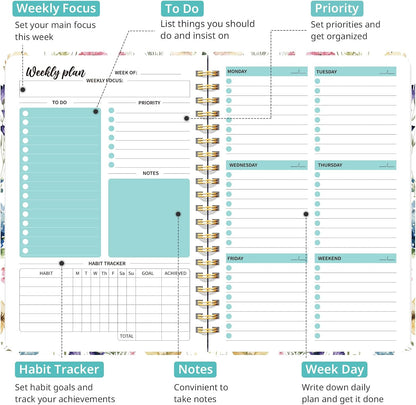 Taja Undated Weekly Planner, To Do List Notebook with Habit Tracker, A5