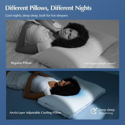 Pacific Coast ArcticLayer Adjustable Cooling Pillows, Standard Size 2 Pack, Hotel Pillows for Hot Sleepers, Oeko-TEX Certified, Removable Pads with Snap Buttons, Breathable Support for Night Sweats
