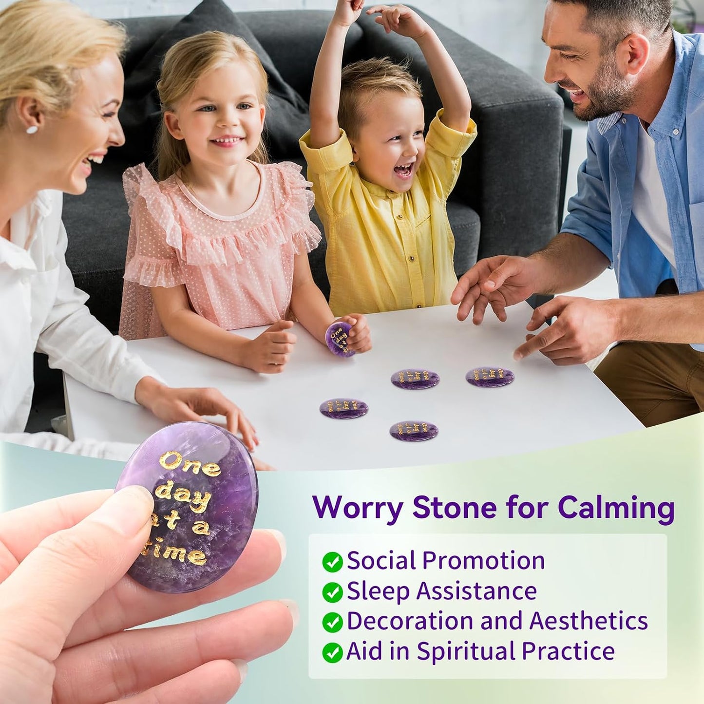 Gemstone Worry Stones for Anxiety, Amethyst and Red Agate Crystals, Hand Carved Thumb Worry Stone Healing Crystal for Relief, Yoga Meditation