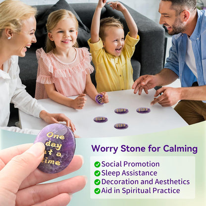 Gemstone Worry Stones for Anxiety, Amethyst and Red Agate Crystals, Hand Carved Thumb Worry Stone Healing Crystal for Relief, Yoga Meditation
