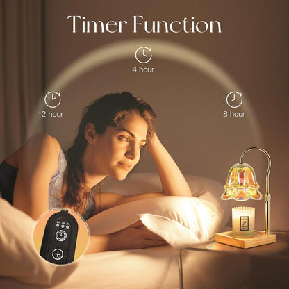 Candeldo Candle Warmer Lamp with Timer: Flower Gold Candle Lamps Height Adjustable Wax Melt House Warming Gifts New Home Decor Mothers Day Birthday Gift for Women Mom