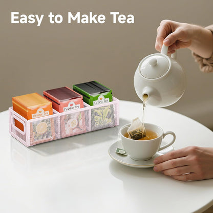 2 Tier Tea Bag Organizer, Mesh Tea Bag Holder with Handle, Teabag Holder, Tea Station Organizer for Countertop, Pantry, Kitchen, Cabinet -Black