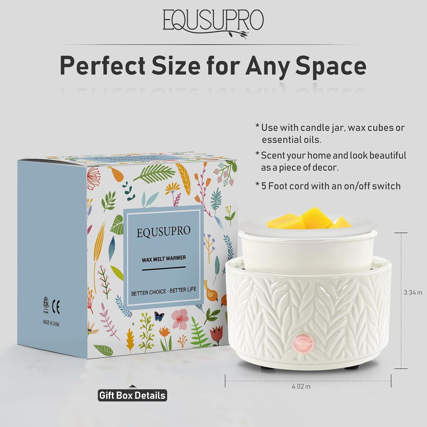 EQUSUPRO Wax Melt Warmer for Scented Wax Melts 3-in-1 Electric Ceramic Candle Wax Warmer Burner Fragrance Wax Melter for Home Office Bedroom Gift & Decor (Leaf)