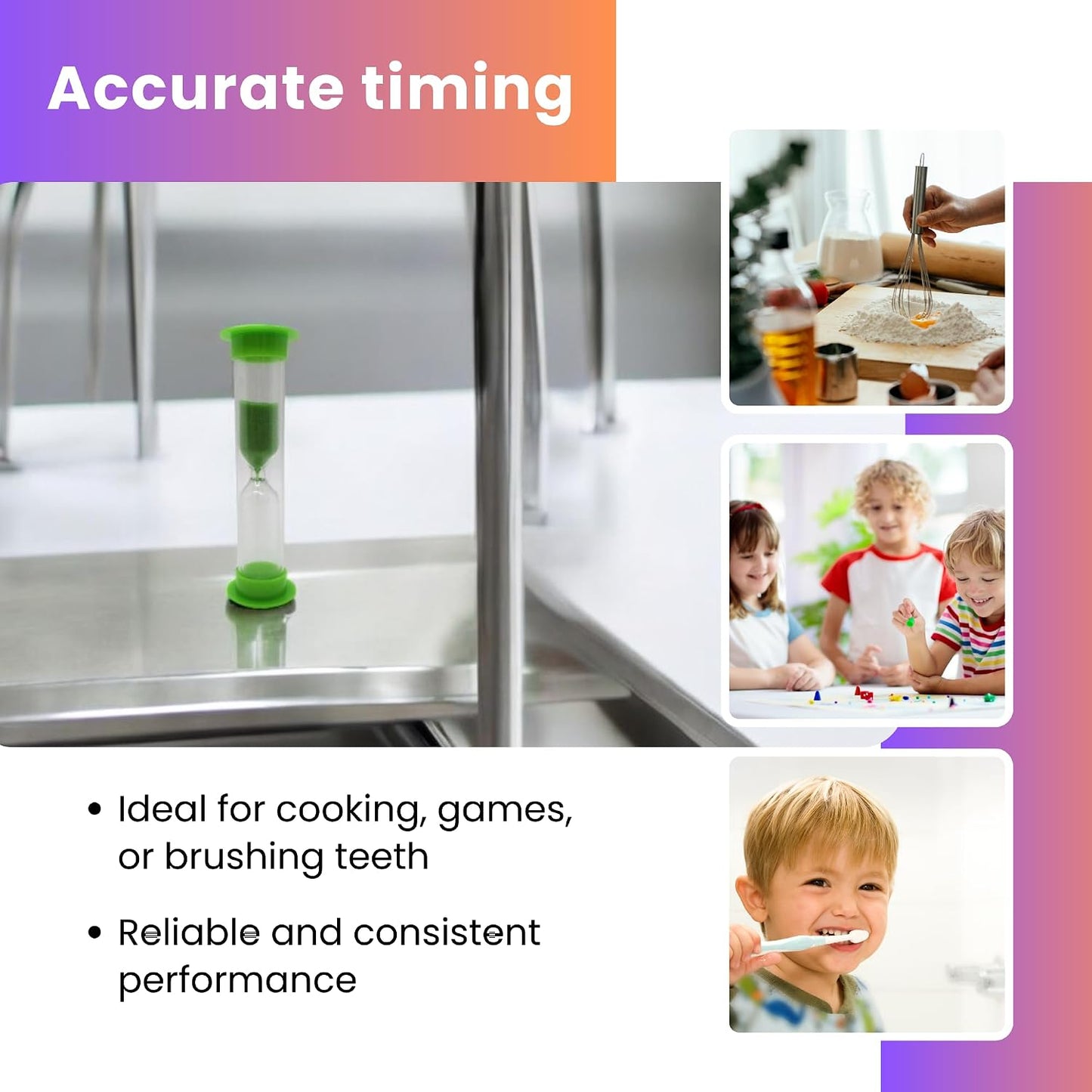 Gadgetime USA Hourglass Sand Timer - Set of 5-2 Minute Sand Timers in Orange, Pink, Purple, Blue, Green - Premium Sturdy Material, Beautiful Design & Novelty Gift