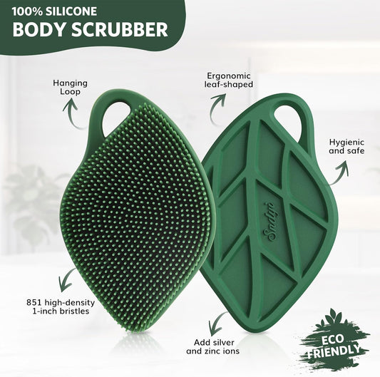 Sndyi Silicone Body Scrubber, Gentle Exfoliating Body Scrubber for Sensitive Skin, Leaf Shaped Shower Scrubber for Body with Lathering Bristles, Silicone Loofah Body Brush for Showering, Oatmeal
