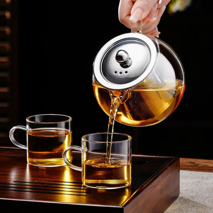 PARACITY Glass Teapot Stovetop 18.6 OZ, Borosilicate Clear Tea Kettle with Removable 18/8 Stainless Steel Infuser, Teapot Blooming and Loose Leaf Tea Maker Tea Brewer for Camping, Travel (550ML)