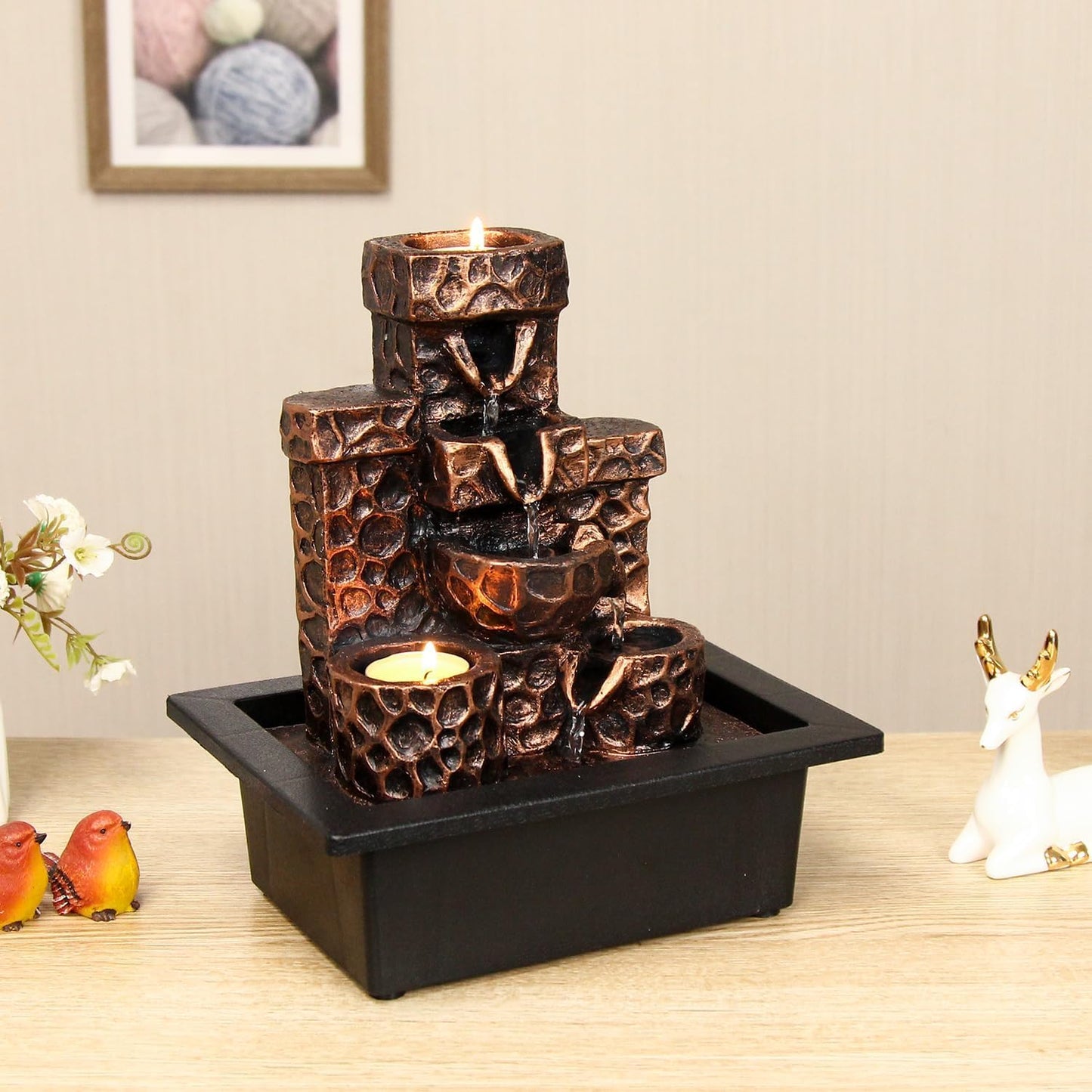 Tabletop Waterfall Fountain Indoor Themed Coral Seashell Tabletop Water Fountain Meditation (Ocean)
