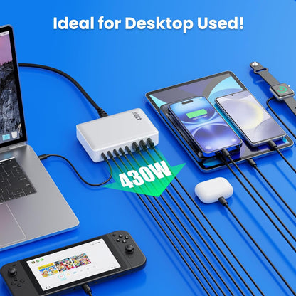 USB C Charger 200W USB C Charger Block,Upgraded GaN III 8-Port Fast Charging Station Hub,PD 65W Laptop Charging Adapter Compatible with MacBook Pro/Air,DELL,Steam Deck,iPhone 16/15/14,Galaxy S23/22