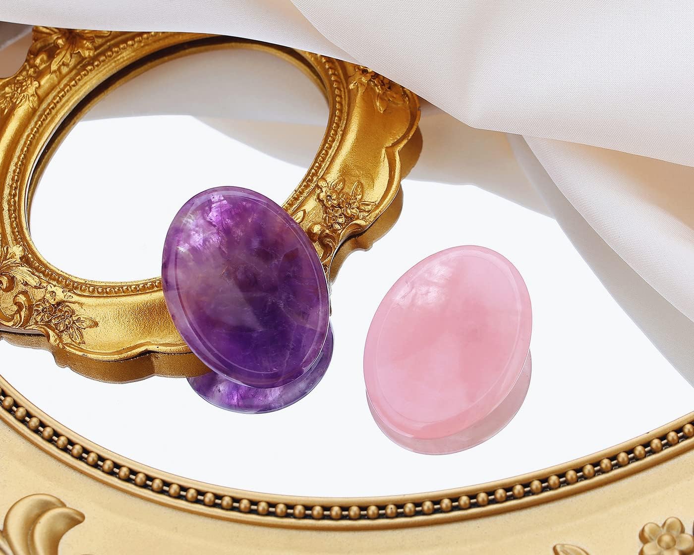 2PCS Worry Stone for Anxiety Tigers Eye Amethyst Healing Crystals Hand Thumb Stones Pocket Gemstones Meditation Accessories Oval Crystal Natural Relax Palm Stone Anxiety Relief Items Stocking Stuffers