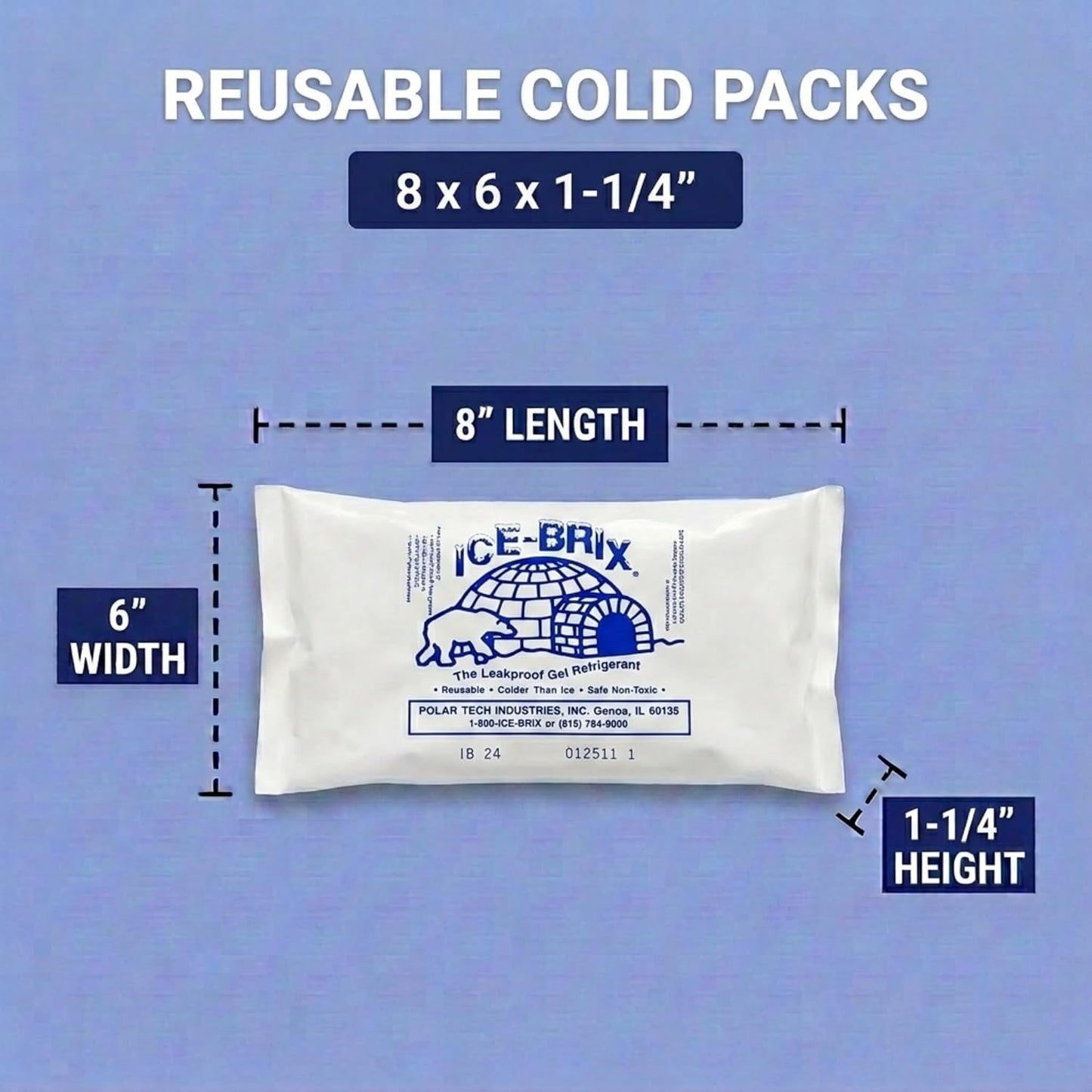 ICE-BRIX Reusable Gel Ice Packs for Shipping, 5 x 2.75 x 0.75 in, 3 oz White (96 Pack) - Compact Cold Packs for GLP-1 Medication Mailers, Lunch Boxes, Small Coolers, Frozen Food & Perishables