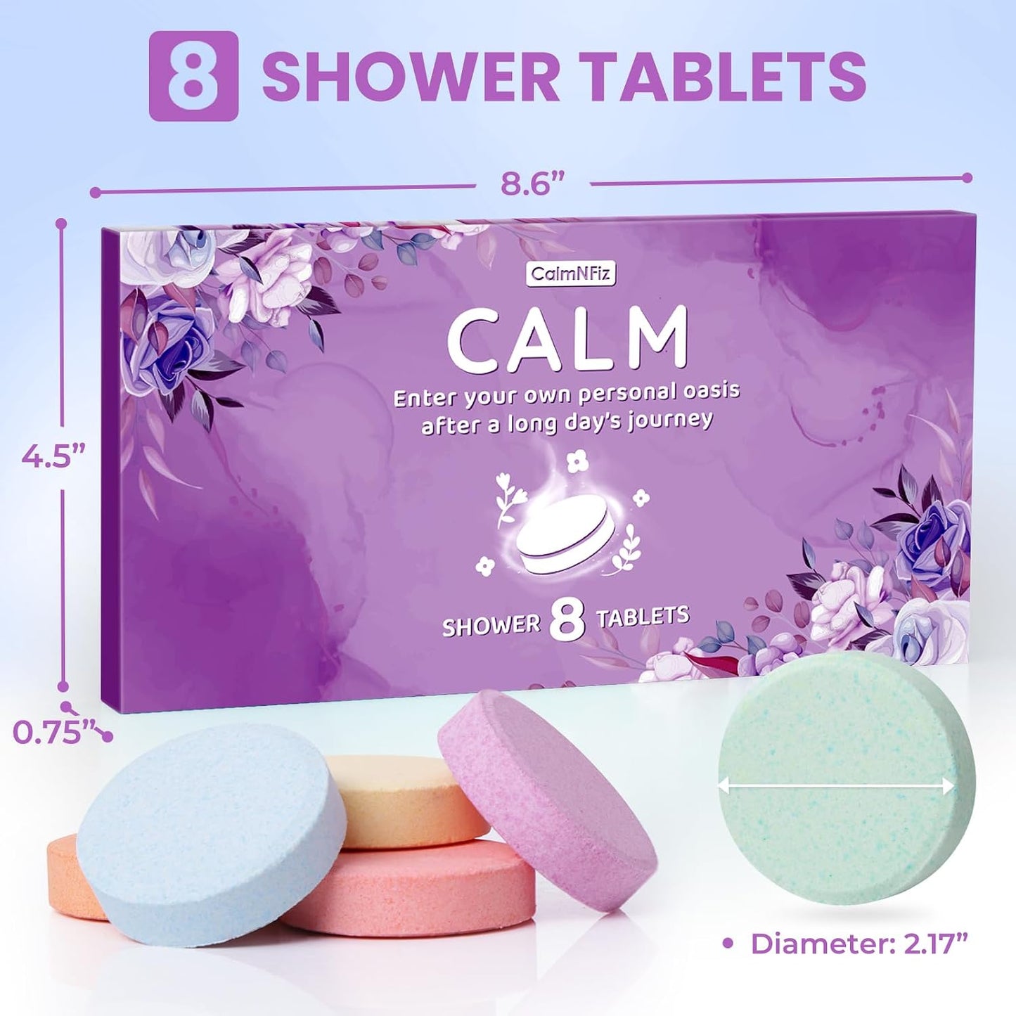 CalmNFiz Shower Steamers 8 Pack Set, Scented Shower Bombs Tablets in Box with 8 Fragrances, Fathers Day Gift for Dad, Self-Care & Relaxation Birthday Gifts for Women & Men, Mom, Wife, Friend