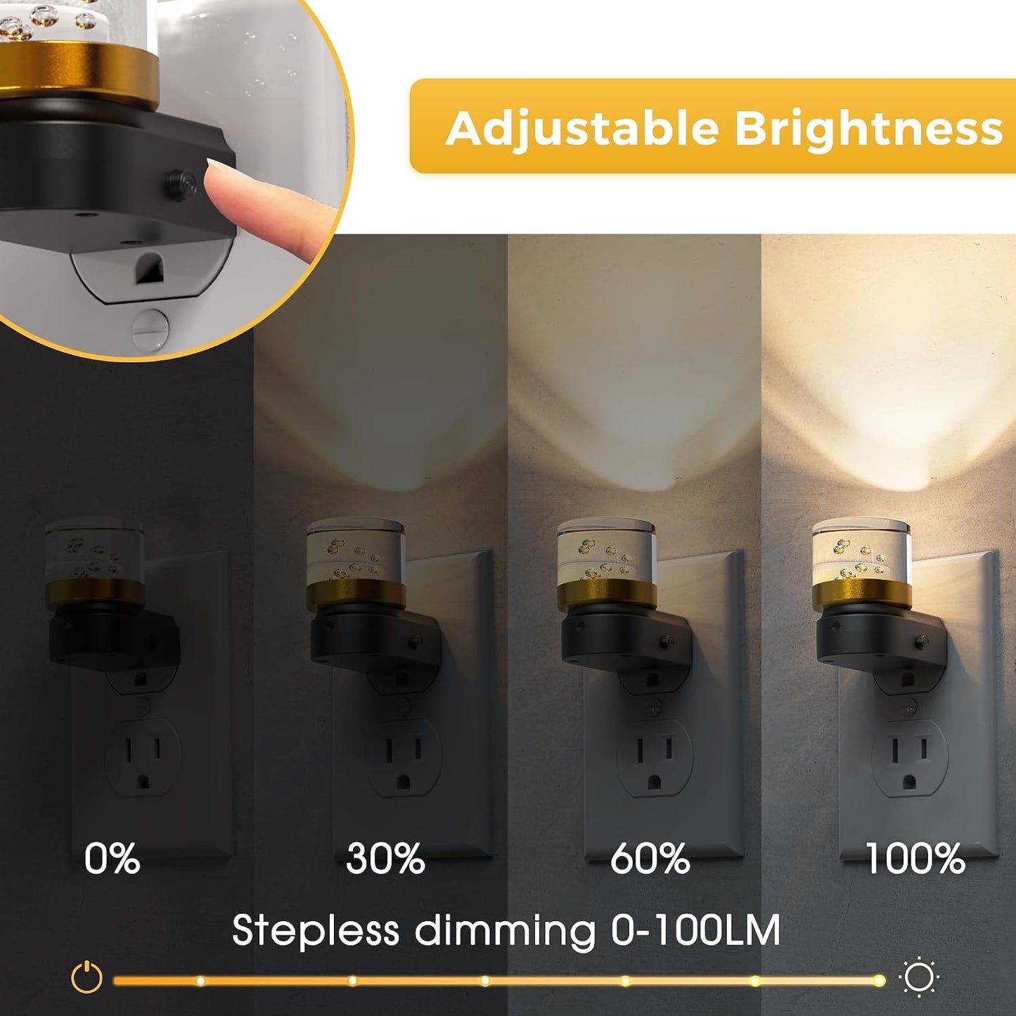 L LOHAS LED Night Light, Dimmable Night Lights Plug into Wall, Automatic Night Lights Plug in with Auto Light Sensor,Adjustable Brightness Amber LED Night Light, for Bedroom Hallway Home Decor