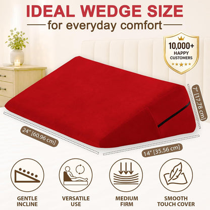 sokoro Bed Wedge Pillow for Sleeping, Small 7 Inch Compact Triangle Wedge Pillow for Acid Reflux, Sleep Apnea & Snoring Relief, Firm Incline for Back Support, Washable Cover (Grey, 24x14x7 in)