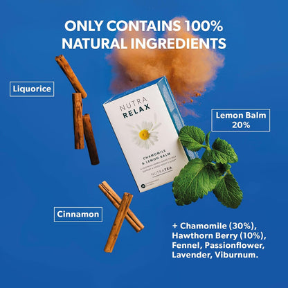 NUTRARELAX - Sleep and Calming Tea – Helps with Relaxation and Sleep – Includes Chamomile, Lemon Balm and Passionflower - 20 Enveloped Tea Bags - by Nutra Tea - Herbal Tea