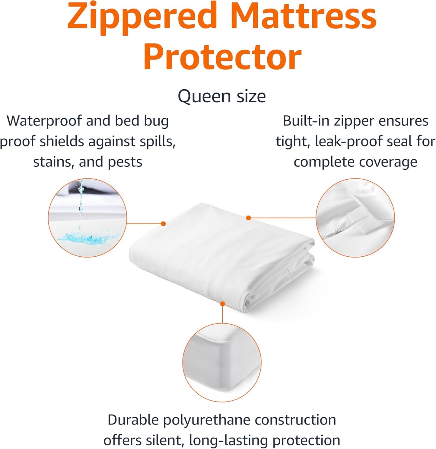 Amazon Basics Waterproof Mattress Protector, Fitted, Silent Protection, Twin, White