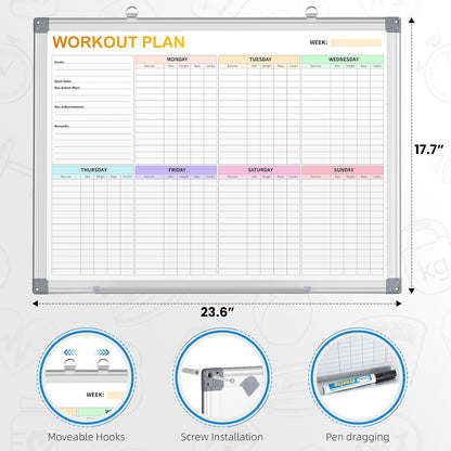 Workout Plan Dry Erase Magnetic Whiteboard for Refrigerator-Weekly Fitness Tracker Gym Exercise Tracker Schedules and Checklists