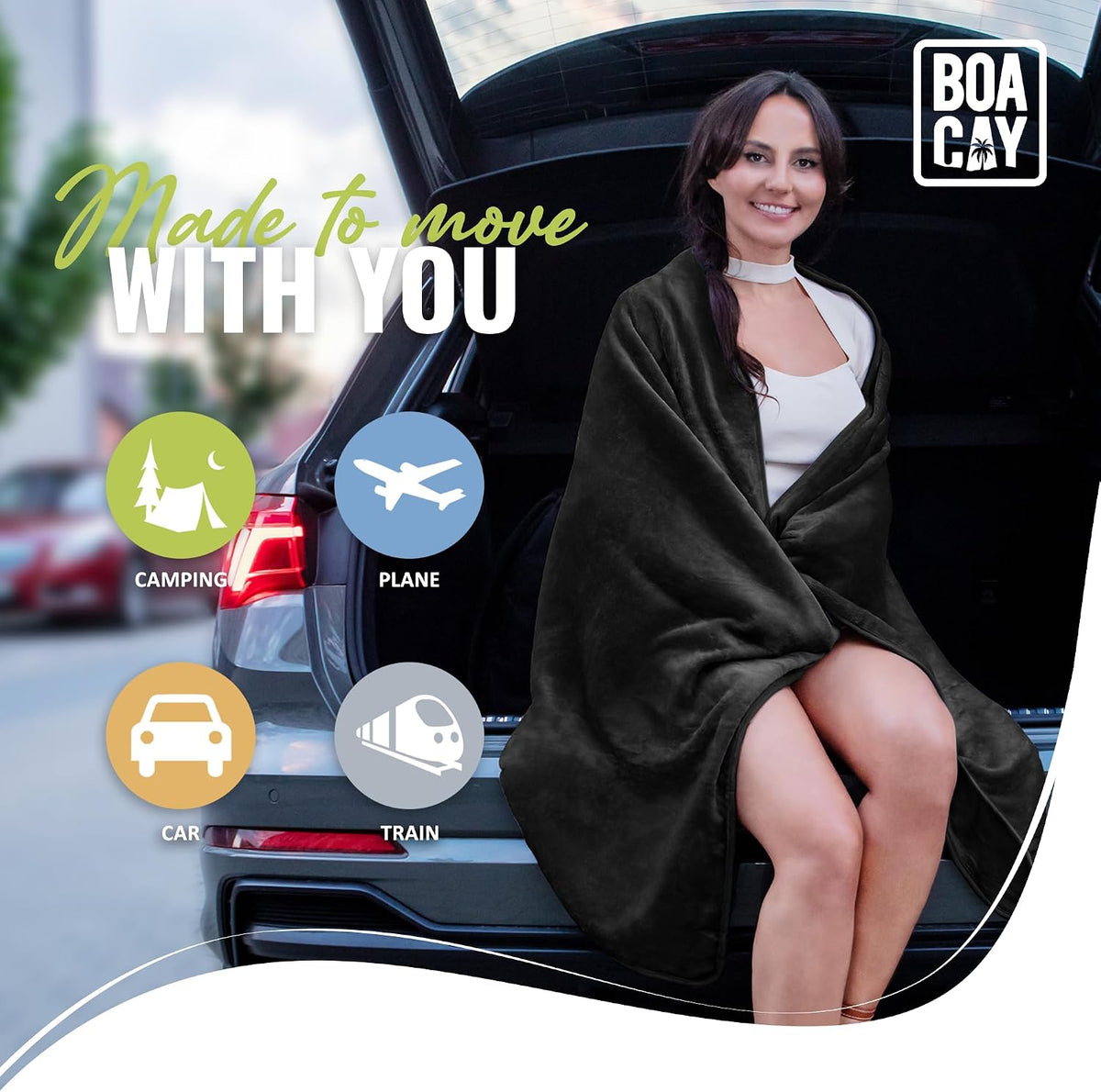 BOACAY Soft & Warm Travel Blanket for Airplane & Car - Long Flight Essential for Women, Men, Kids - Compact Pillow with Luggage Sleeve & Backpack Clip