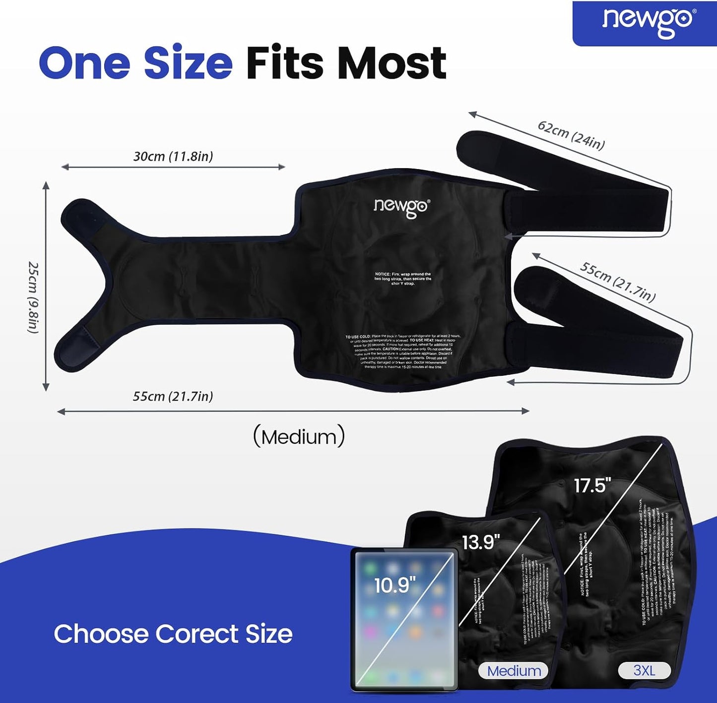 NEWGO Knee Ice Pack Wrap, Ice Pack for Knees Cold Compression Therapy for Knee Replacement Surgery, Arthritis Pain, ACL, Swelling, Sports Injuries (21.7" x 9.8") - Blue